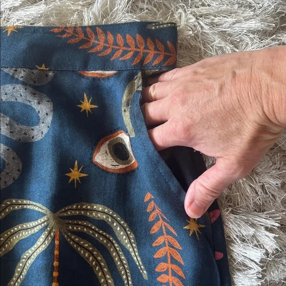 Celestial Print Bohemian Hippie Woman’s Flare Small Trousers in Blue & Orange - Picture 4 of 7